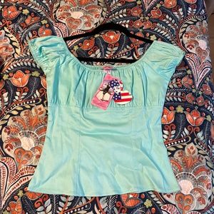 Pinup couture blue top Small